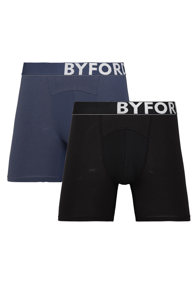 (2 Pcs) Byford Mens Cotton Modal Boxer Brief Underwear Assorted Colour ...