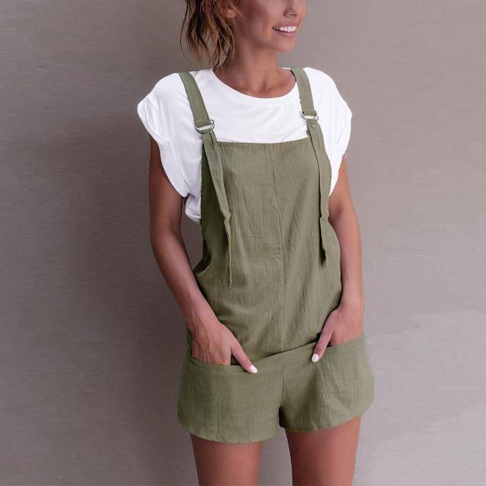 Jumpsuit for women Linen pockets Rompers Playsuit Shorts Pants – SunLify