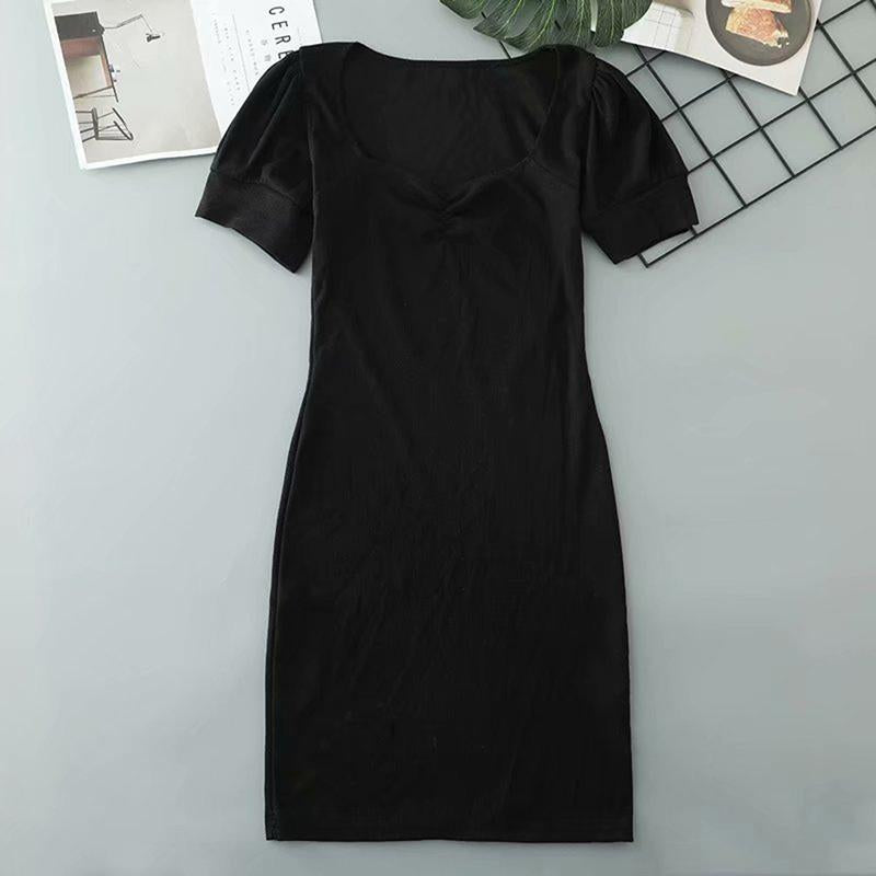 Women's Casual Summer Short Sleeve Puff Sleeve Mini Dress Square Neck ...