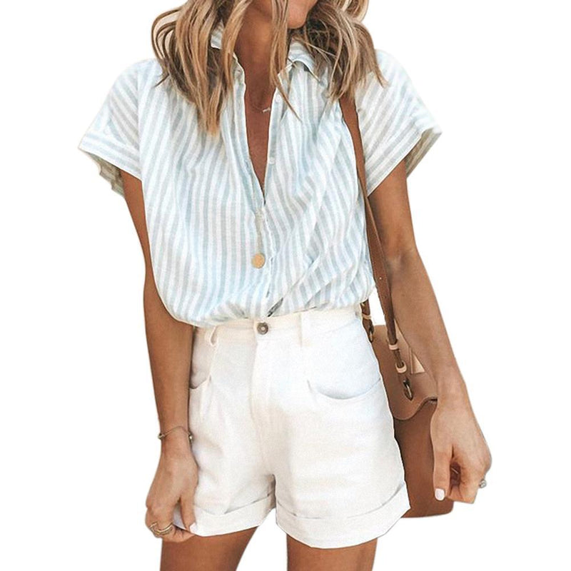 Elastic Knit Soft Summer Loose Women Shirt Casual Office Short Sleeve ...