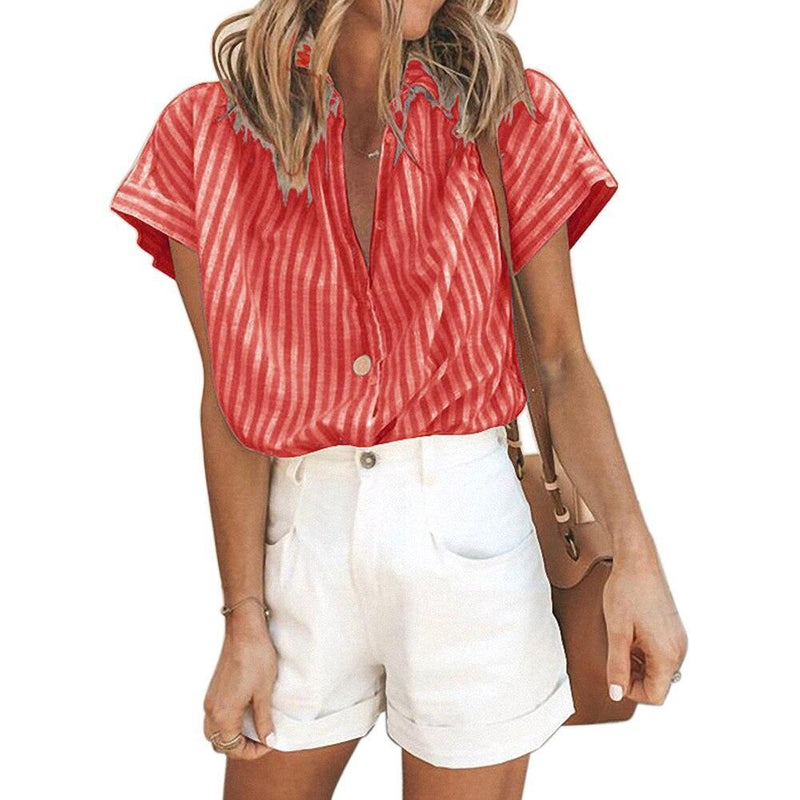 Elastic Knit Soft Summer Loose Women Shirt Casual Office Short Sleeve ...