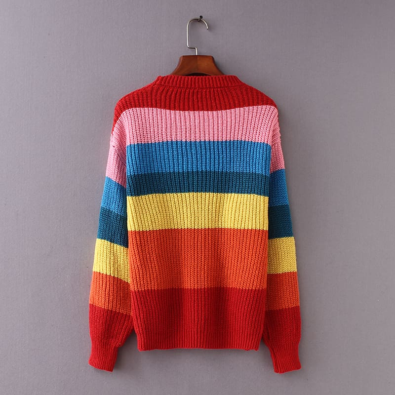 TAKALR - Rainbow Turtleneck Sweaters Women Fashion Striped Oversized ...