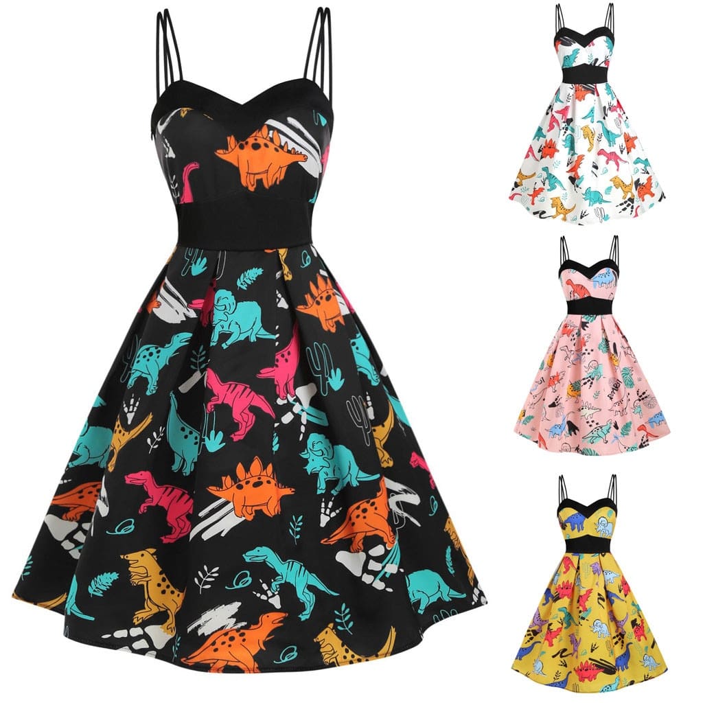 Dinosaur Print Dual Strap Dress