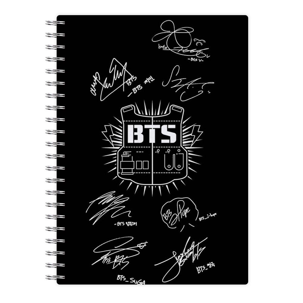 Black Bts Army Logo And Signatures Notebook