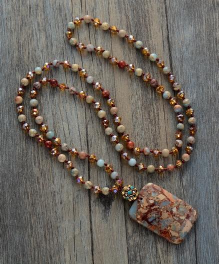 Boho Crystal Semi-Precious Stone Pendant Necklace Jewelry 