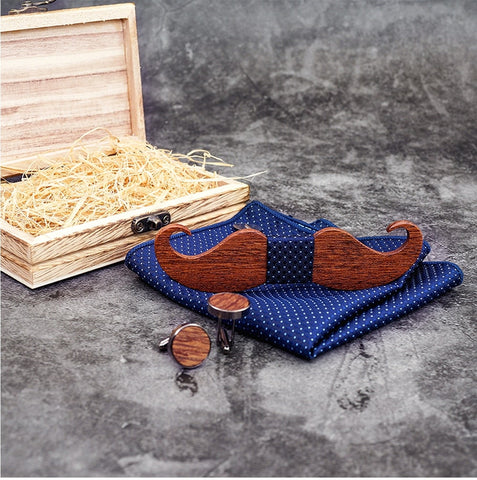 coffret noeud papillon bois moustache bleu