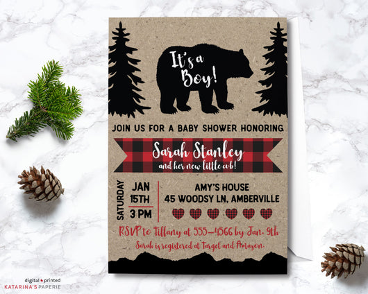 woodsy baby shower invitations