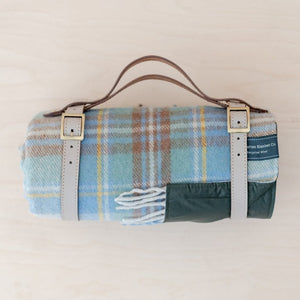 Recycled Picnic Blanket - Muted Blue Tartan - HAYGEN