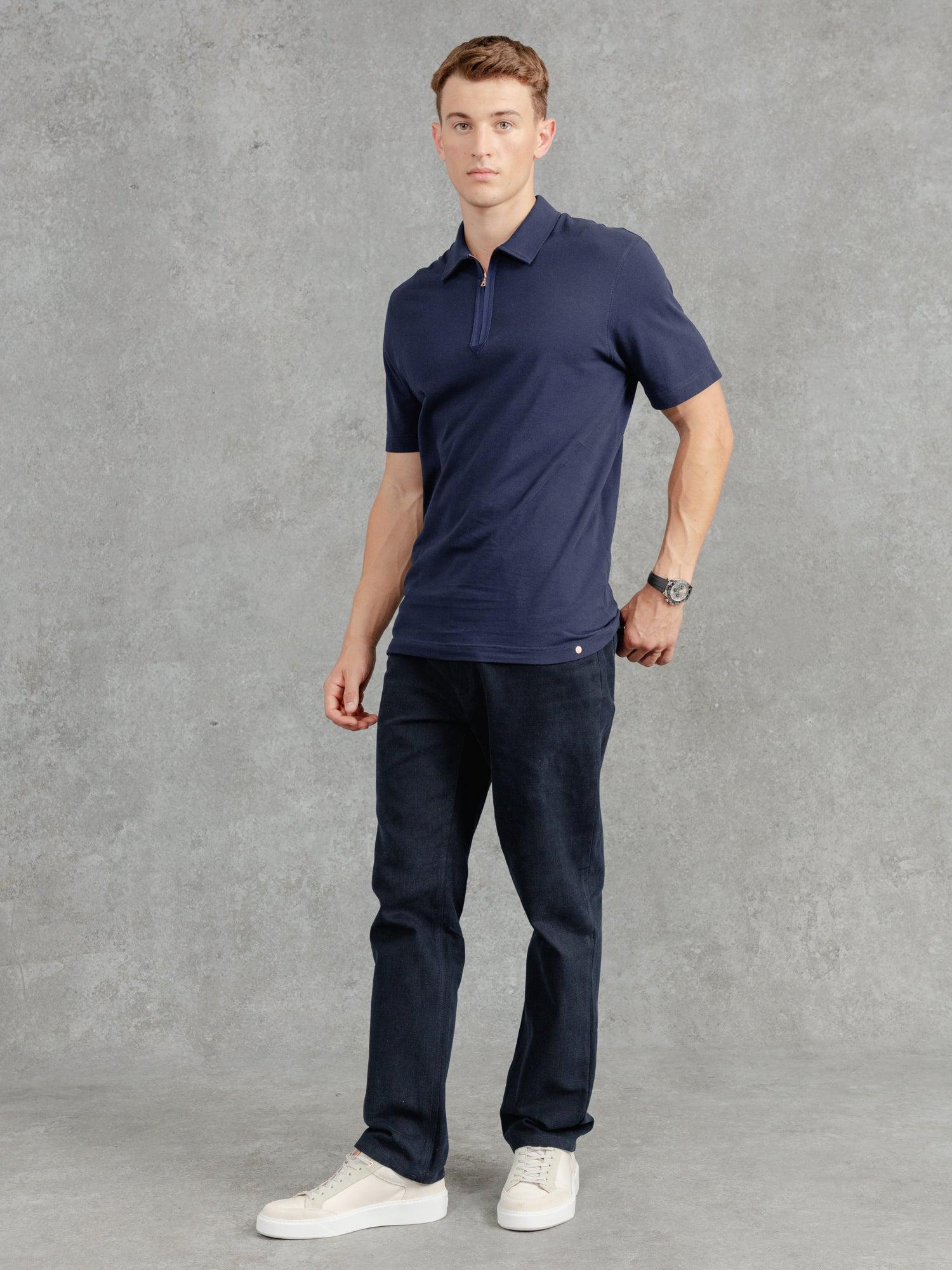 PWVC AW23 ECOMM THE ASHLEY ZIP POLO NAVY 1818