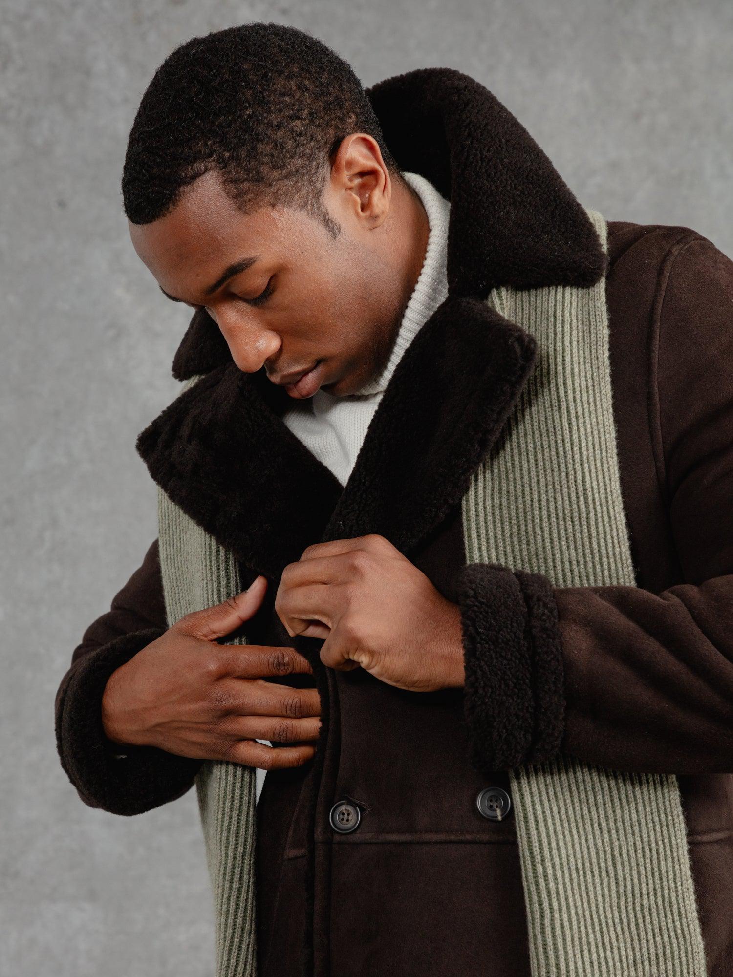 PWVC AW23 LUKE THE SHEARLING PEACOAT DARK BROWN 1758