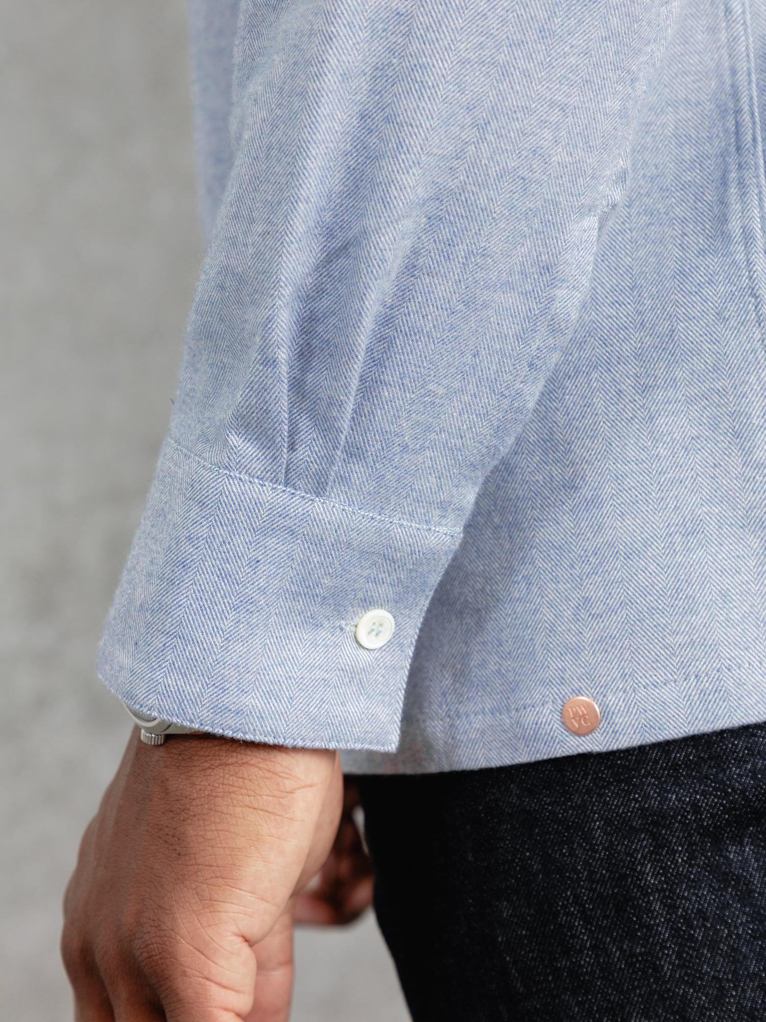 PWVC SS24 ECOMM LUKE DAY1 THE VICTOR MELTON SHIRT OXFORD BLUE HERRINGBONE 830