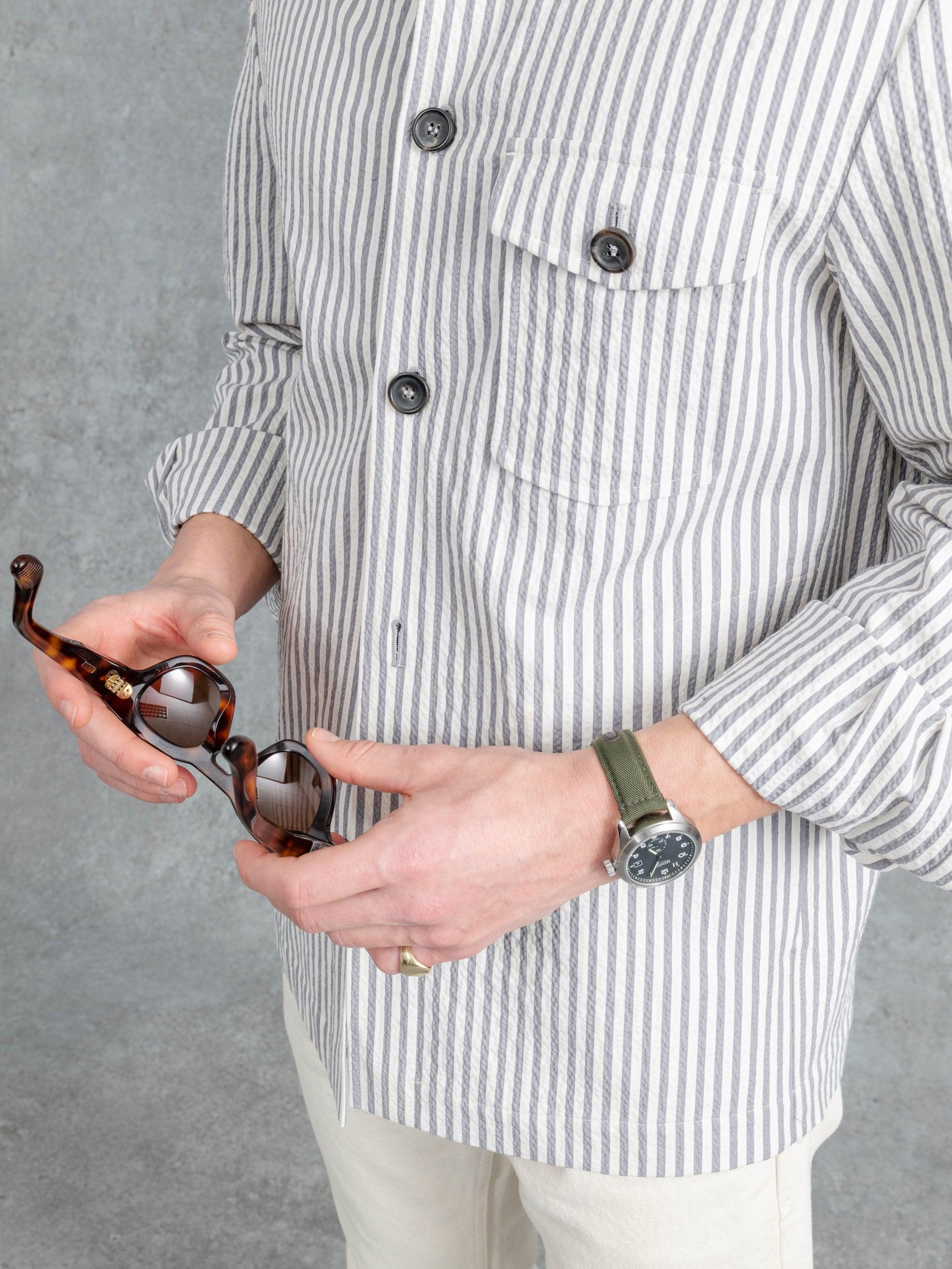 SEERSUCKER PATCH POCKET OVERSHIRT GREY 12