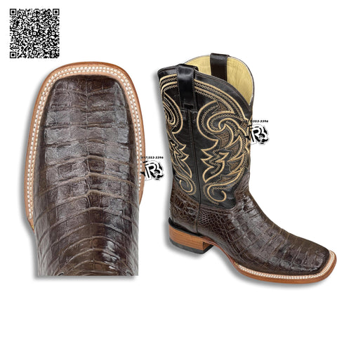 Real Ostrich Chunky Boot In Tobacco Dark Brown With Metal Plate On Toe 42/8
