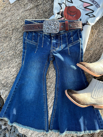 Rock & Roll Denim Girl's High Rise Button Bell Bottom Jeans RRGD7PR0S4