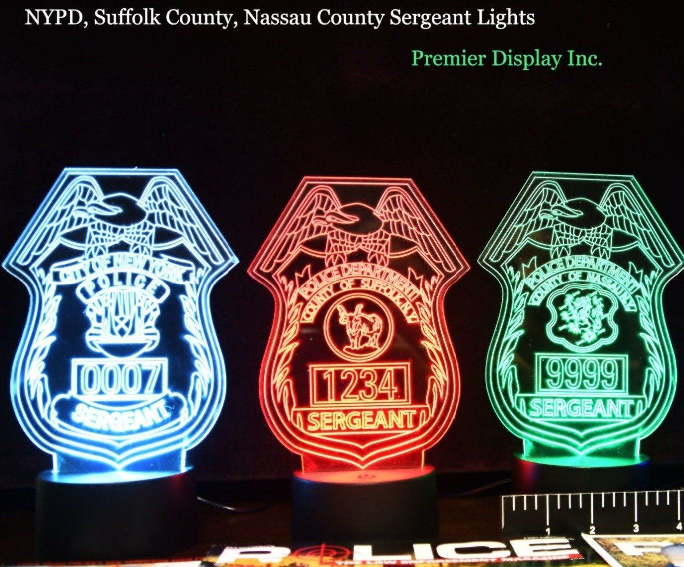 NYC-PD, Nassau and Suffolk Police Sergeant Badge Gift Light with Power Adapter