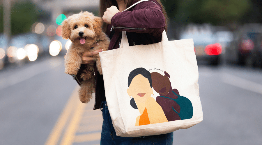 girl shopping for cruelty-free products with her dog