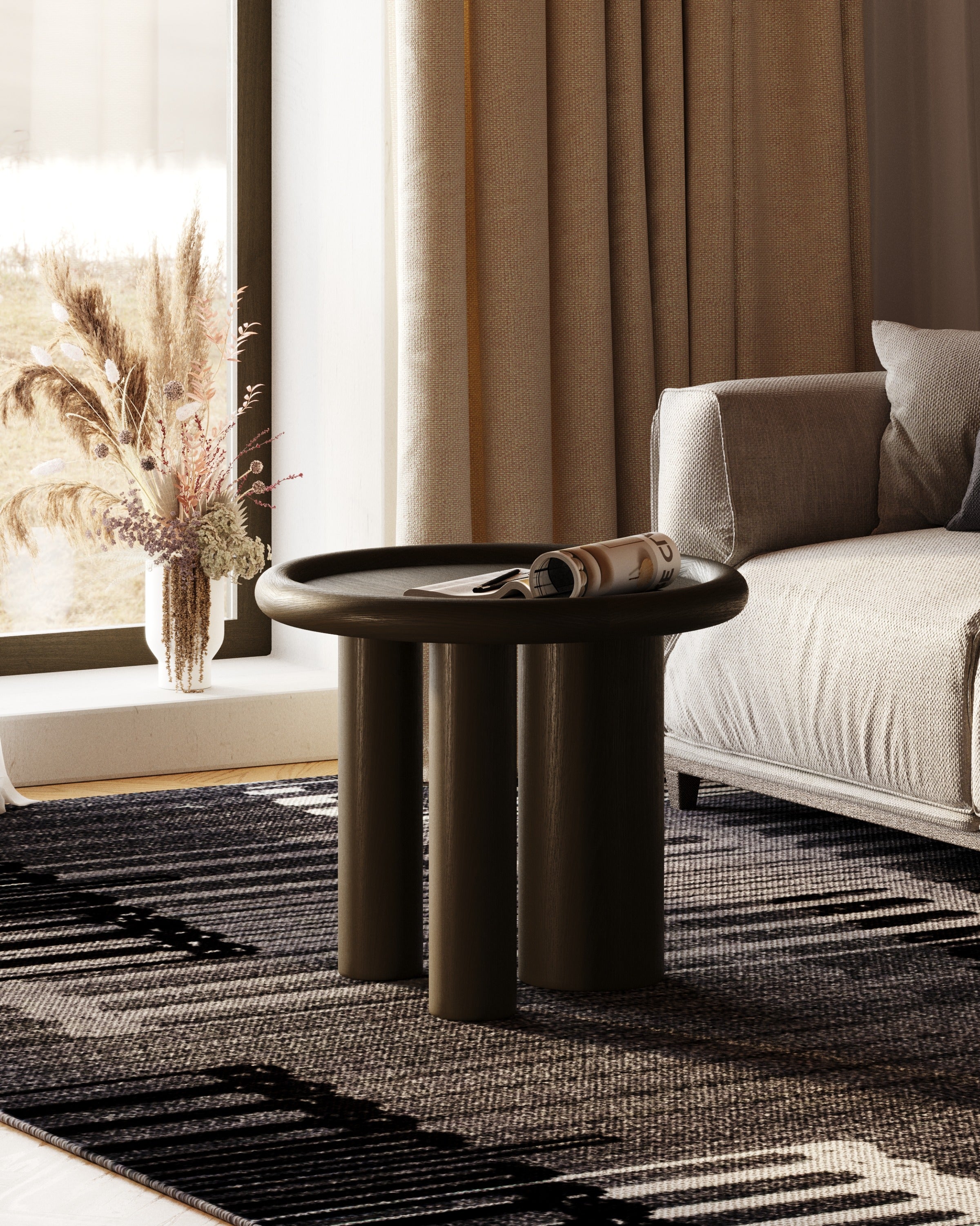 Modrest Strauss - Contemporary Brown Ash Round Tall End Table