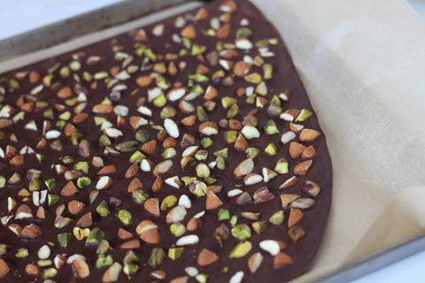 healthy clean chocolate bark with nuts finished