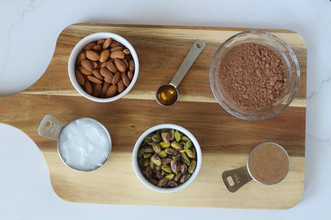 healthy chocolate bark ingredients on board