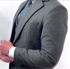 Grey herringbone tweed suit 