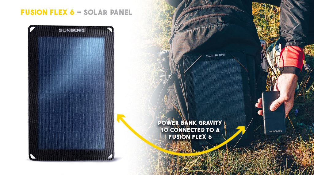 Power bank gravity 10 connected to a Fusion flex 6 solar panel