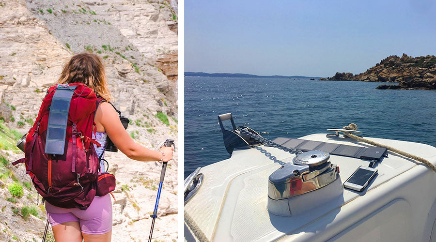 solar power bank on a boat who charge a phone