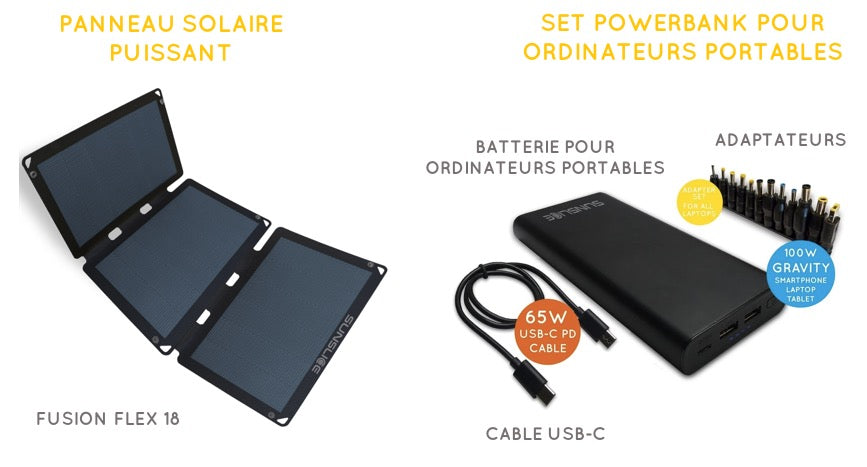 set powerbank panneau solaire pour ordinateur portables