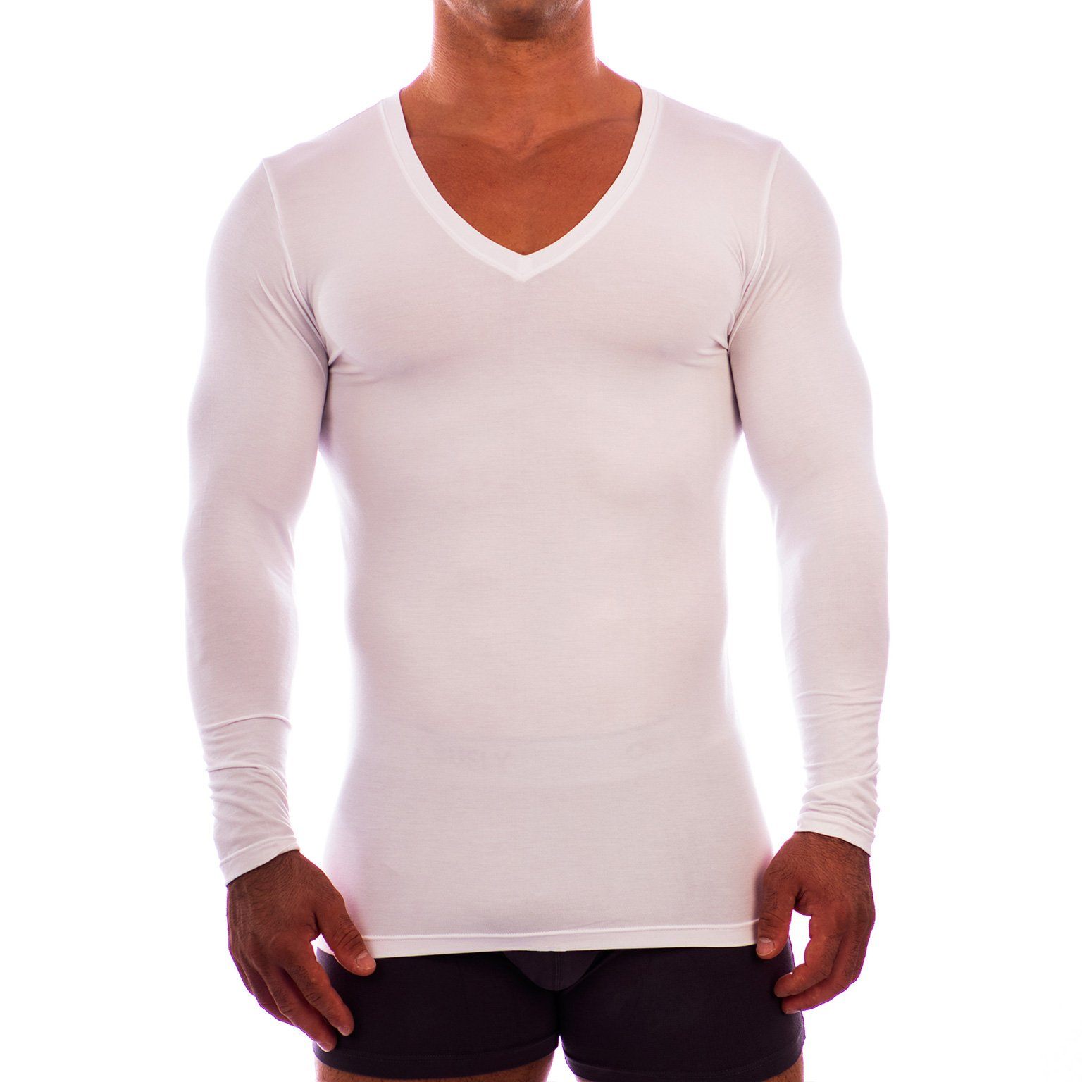 Deep V Neck Long Sleeve Undershirt – Obviously Apparel