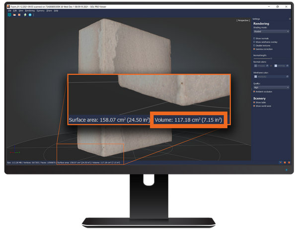 SOL PRO 3D scanning software - read the volume result directly after scanning