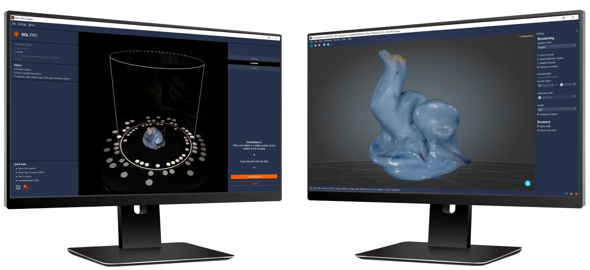 SOL PRO 3D scanner software SOL PRO Creator and SOL PRO Viewer example