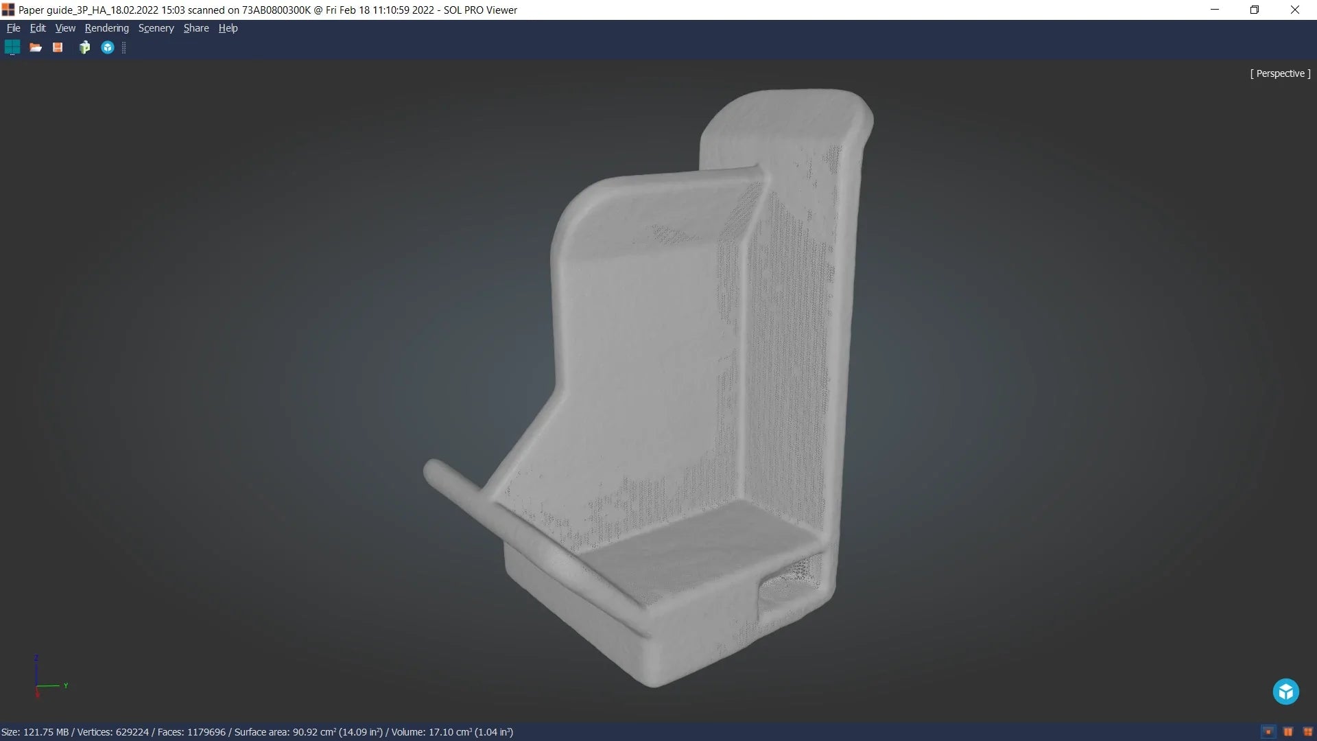 3D model scanned with SOL PRO 3D desktop scanner