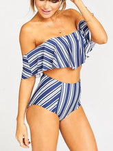Load image into Gallery viewer, Strapless High Waist Floral Printed Off-the-shoulder Ruffled Swimsuit-4