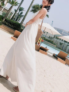 New White Single-Breasted Halter Dress
