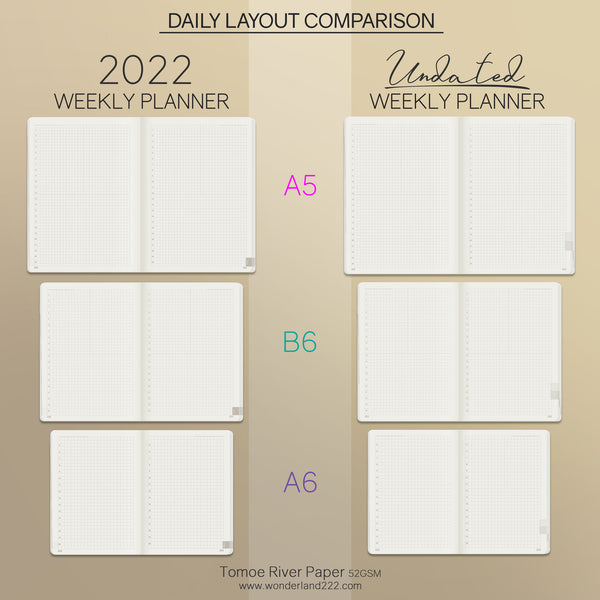 Wonderland 222 Dated and Undated Weekly Planner Comparison - Daily Spread