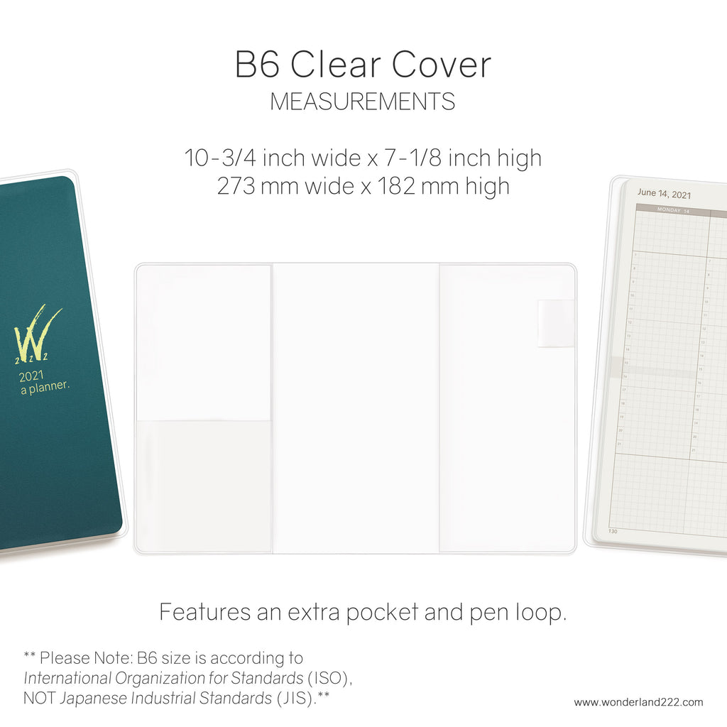 Clear Vinyl notebook and planner covers by Wonderland 222 in sizes A5, B6 and A6