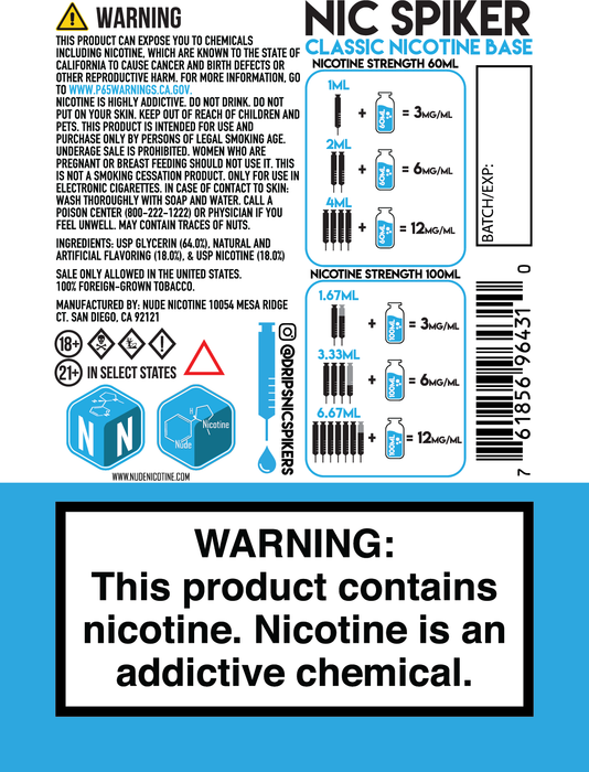 Drips Nicotine Spikers - Classic Nicotine Base - 10 Pack 1mL Applicators