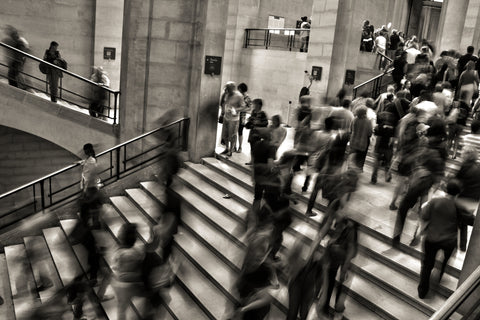 Busy steps many people moving around