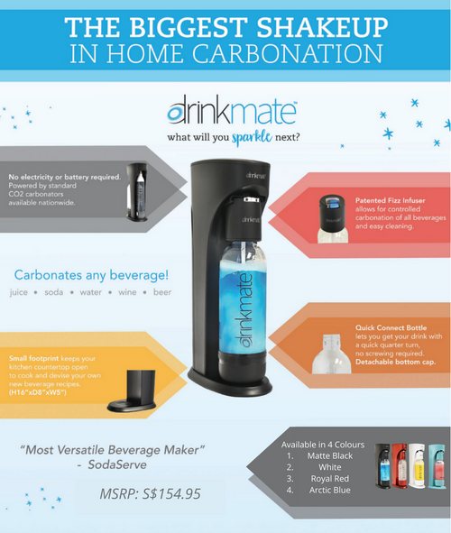 Drinkmate Sparkling Water and Drink Maker Without CO2 Cylinder, Matte Black