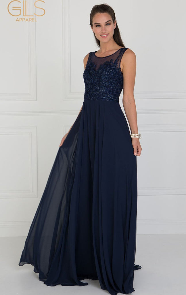 Navy Beaded Bodice Keyhole Dress – Petals And Promises Prom