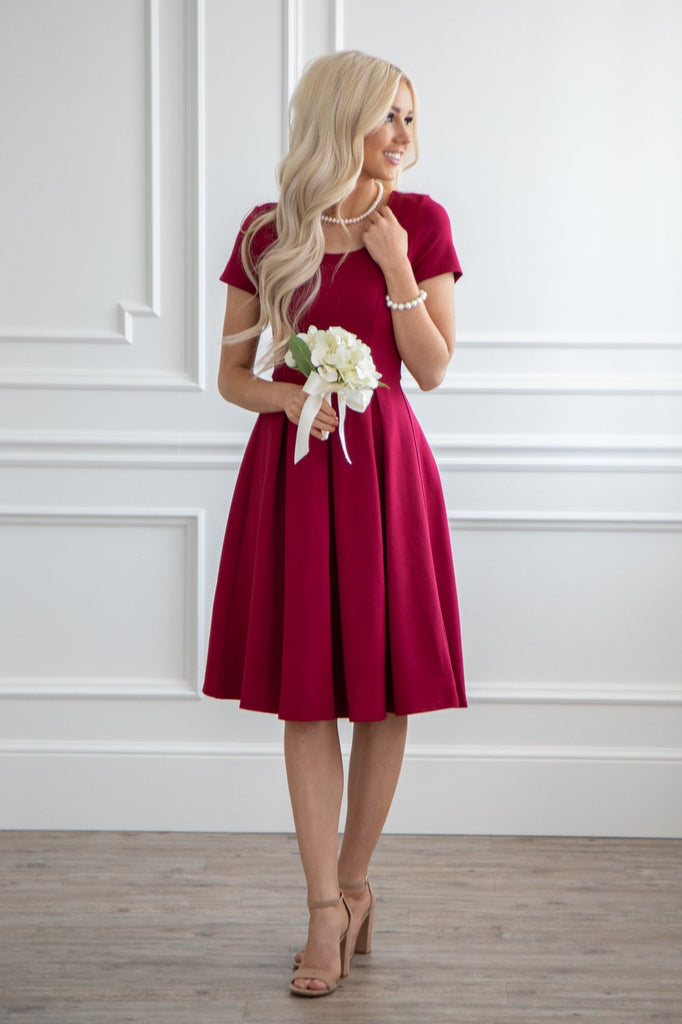 Burgundy Modest Short Dress – Petals And Promises Prom
