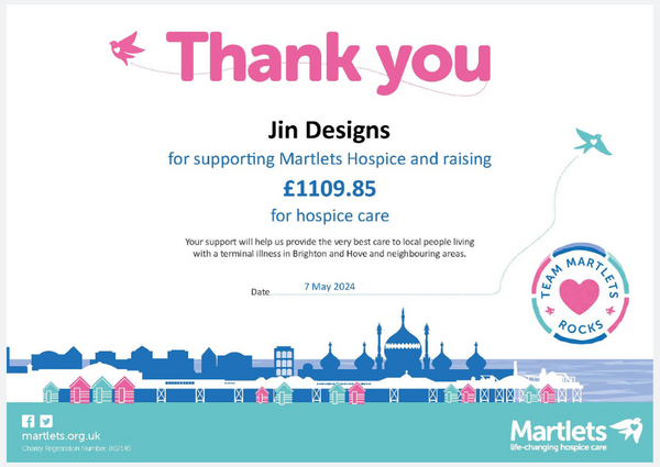 Martlets Thank You Certificate for Jin Designs