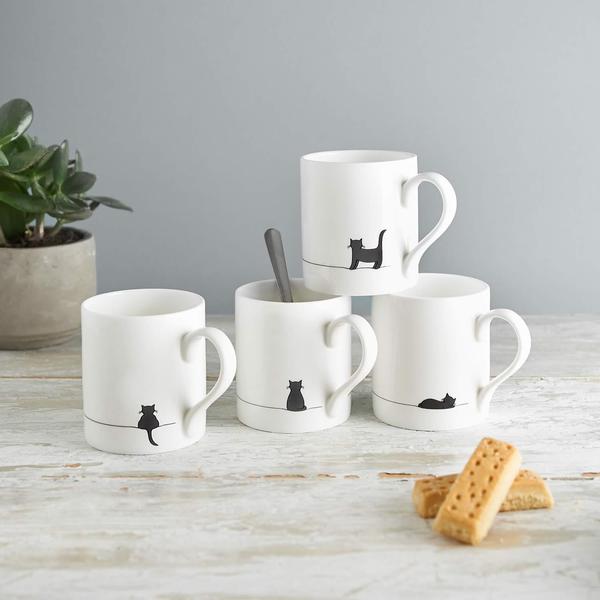 Cat Mugs, Set of Four