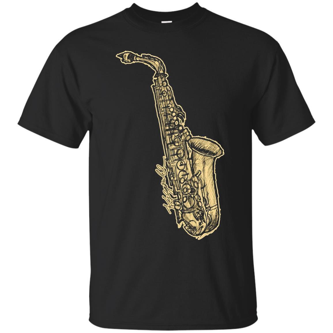Saxophone Sax Musical Instruments Jazz Drawing Art T Shirt T-shirt - Amyna