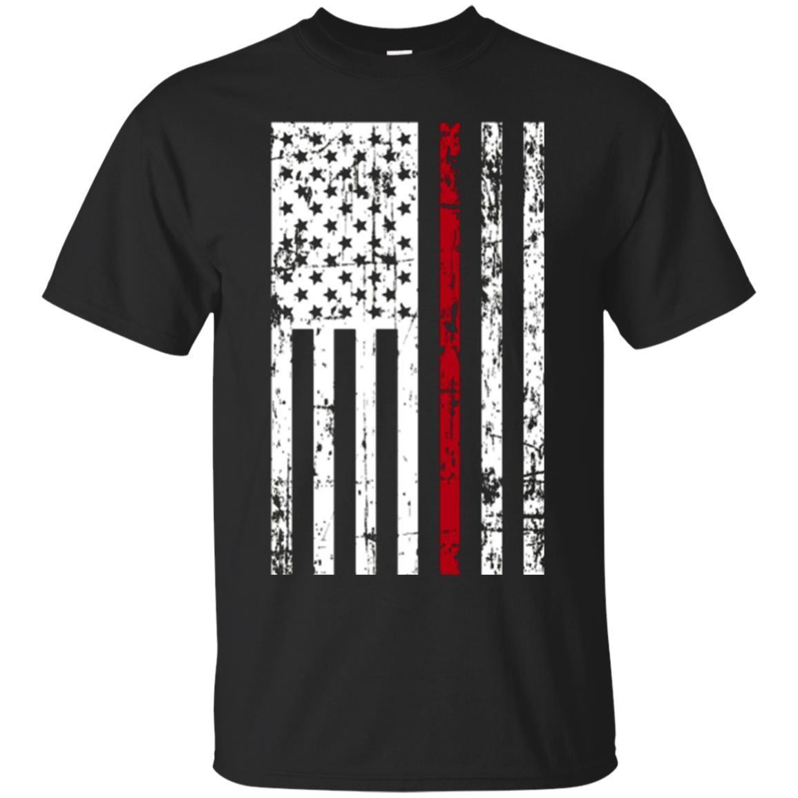 Mens Thin Red Line Firefighter American Flag T-shirt T-shirt - Amyna