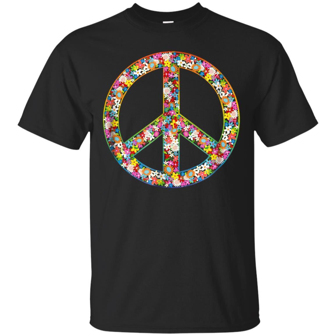 Hippie Peace Sign Tshirt Flower Vintage Hippy Symbol Tee T-shirt - Amyna