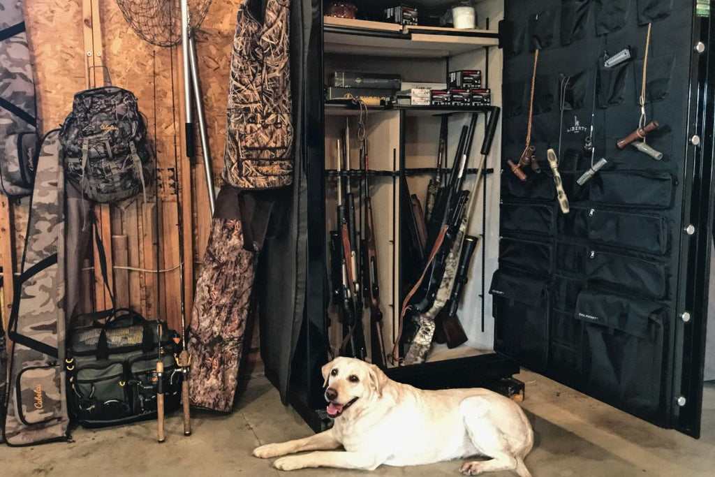 hunting dog with gun safe
