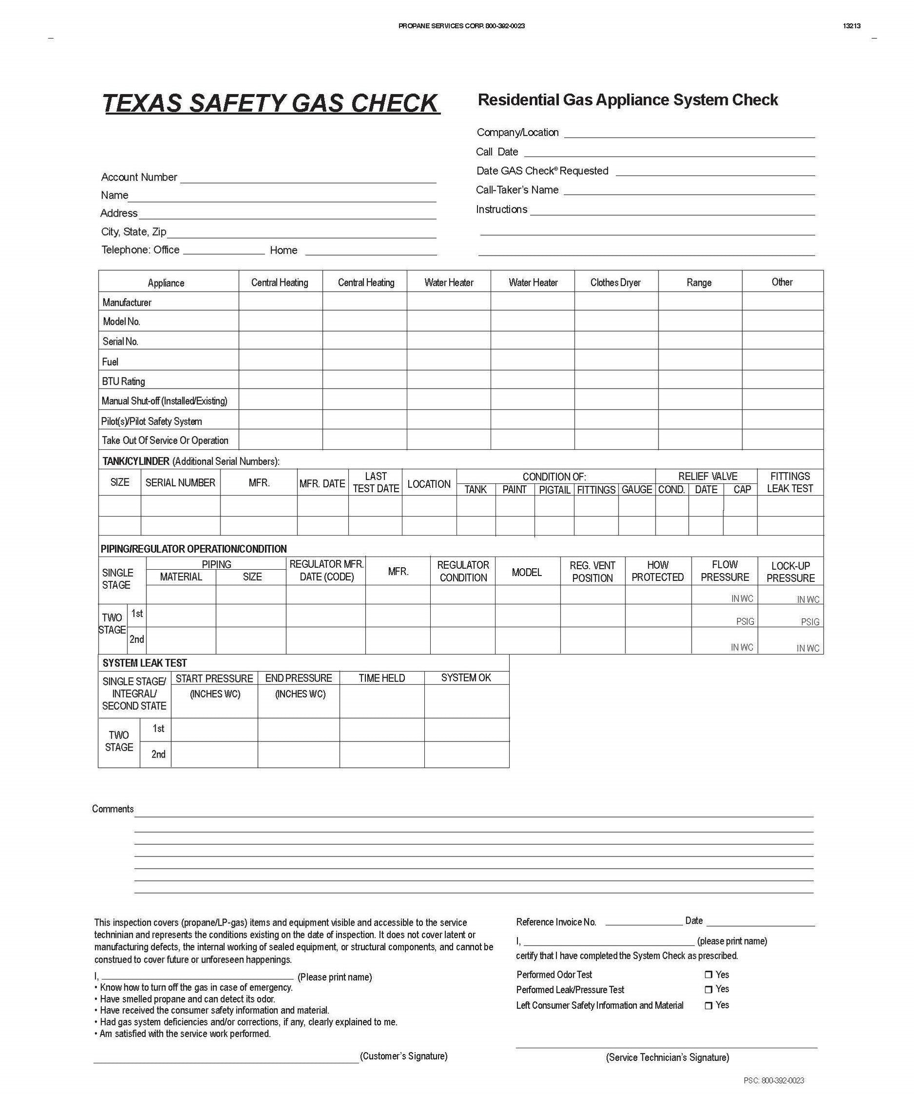 Texas Safety Gas Check Forms — PSC