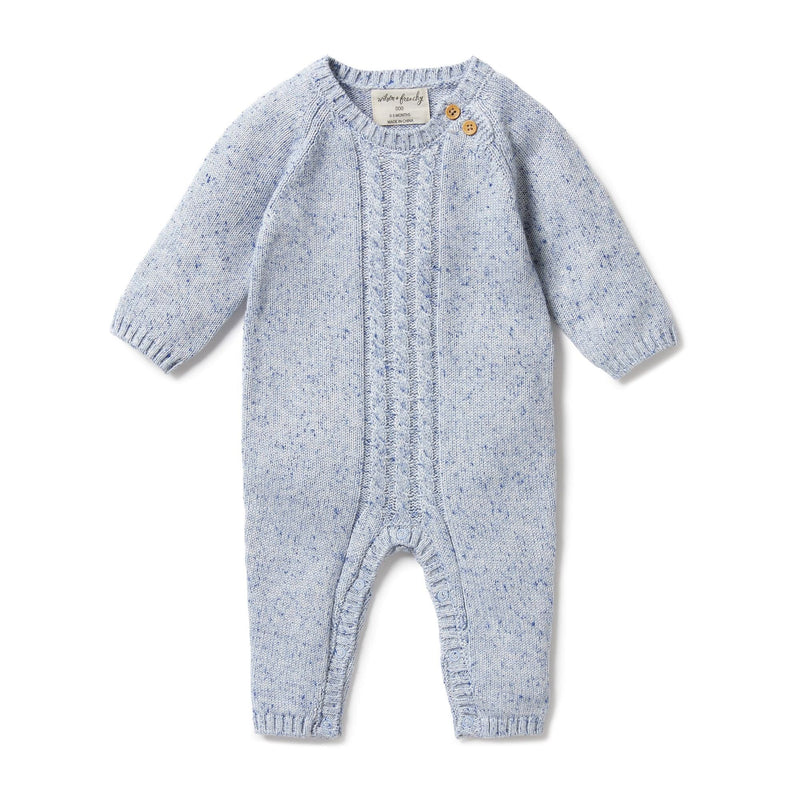 Wilson & Frenchy Boys All In Ones Knitted Cable Growsuit - Deep Blue Fleck
