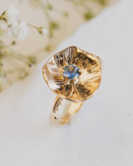 flower diamond gold sapphire unique ring