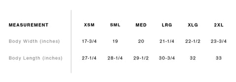 Black Stone Tank - Sizing Chart